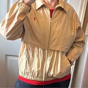 Vintage Ralph Lauren Tan Windbreaker with Vent Back & Zip Front – Size M